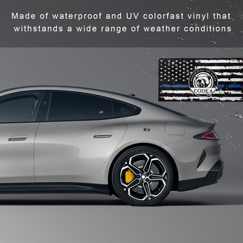 YTFRL 4 PCS Thin Line Sticker Code 4, American Flag Waterproof Vinyl Decal Police Support Bumper Stickers, Reflective Support Law Enforcement Decal for Car Truck Window Laptop (Small) - Image 3